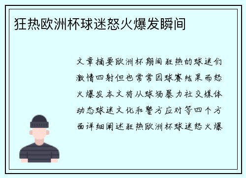 狂热欧洲杯球迷怒火爆发瞬间